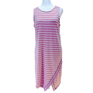 Keren Hart Striped Asymmetric Hem Sleeveless Dress Pale Rose Pink Mauve & White